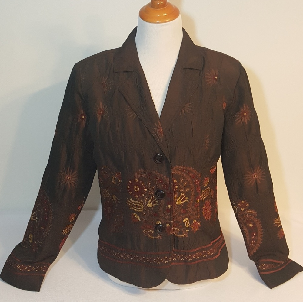 Embroidered Jacket Womens Fall Color Gorgeous Sz M